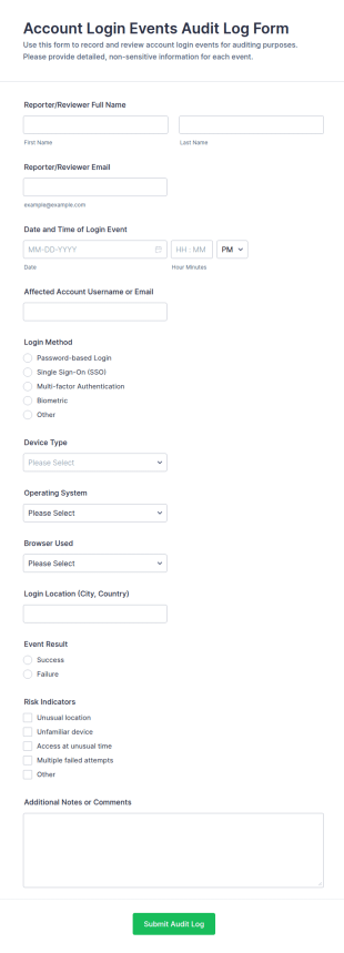 Account Login Events Audit Log Form Template