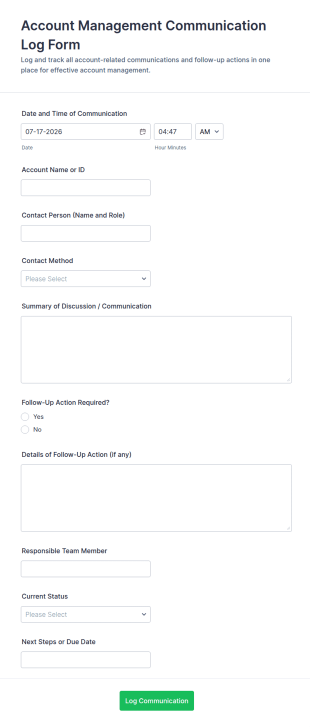 Account Management Communication Log Form Template