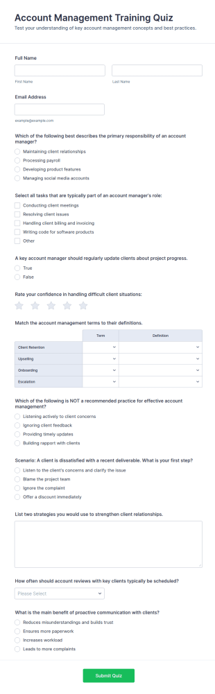 Account Management Training Quiz Form Template