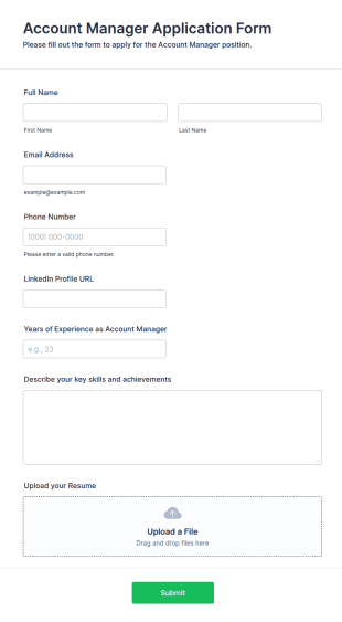 Account Manager Application Form Template
