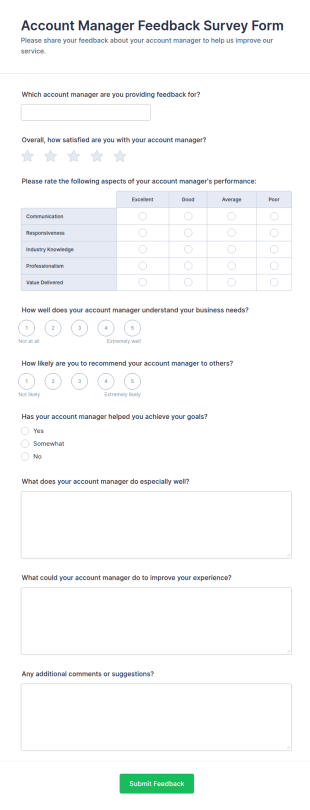 Account Manager Feedback Survey Form Template