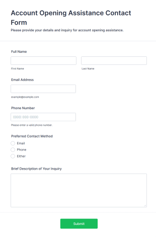 Account Opening Assistance Contact Form Template
