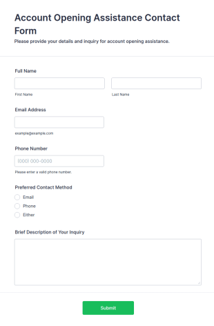 Account Opening Assistance Contact Form Template
