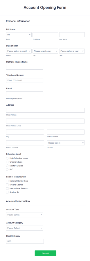 Bank Account Registration Form Template | Jotform