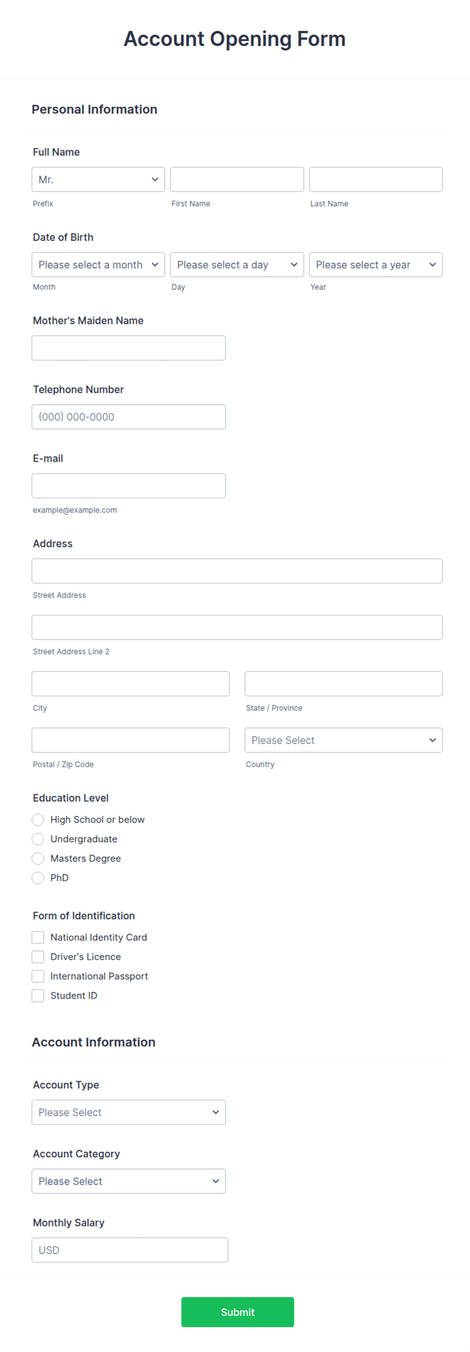 Account Opening Form Template | Jotform