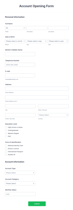 Account Opening Form Template