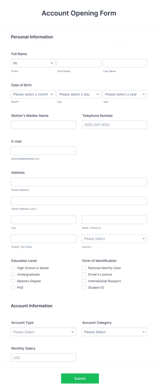 Account Opening Form Template