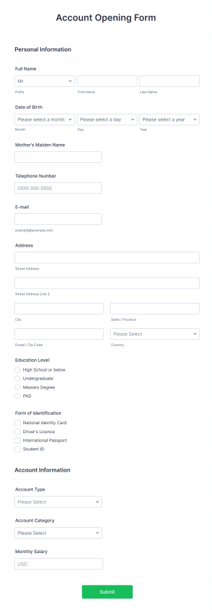 Account Opening Form Template