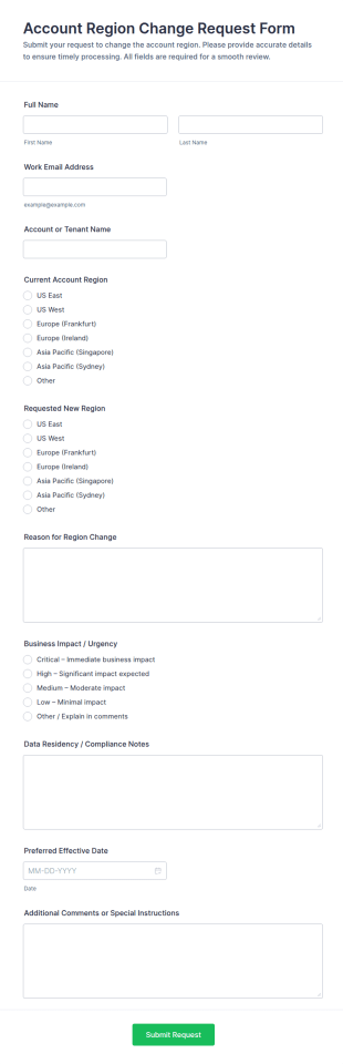 Account Region Change Request Form Template