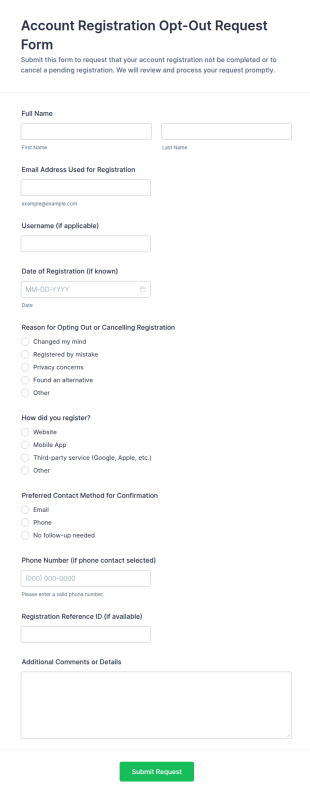 Account Registration Opt Out Request Form Template