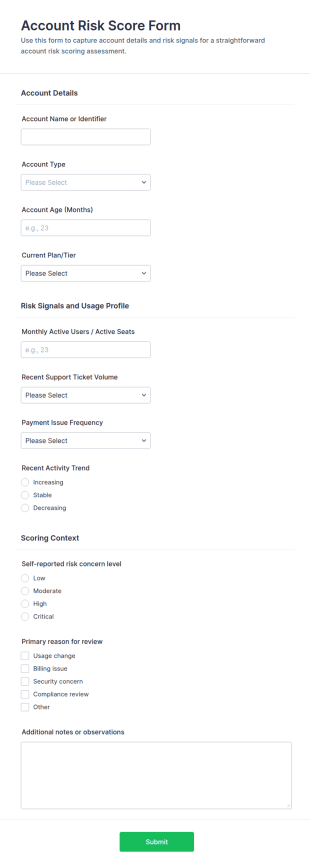 Account Risk Score Form Template