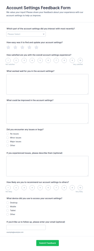 Account Settings Feedback Form Template
