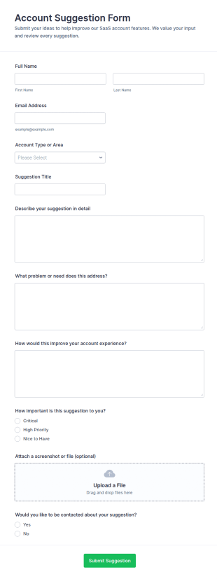 Account Suggestion Form Template