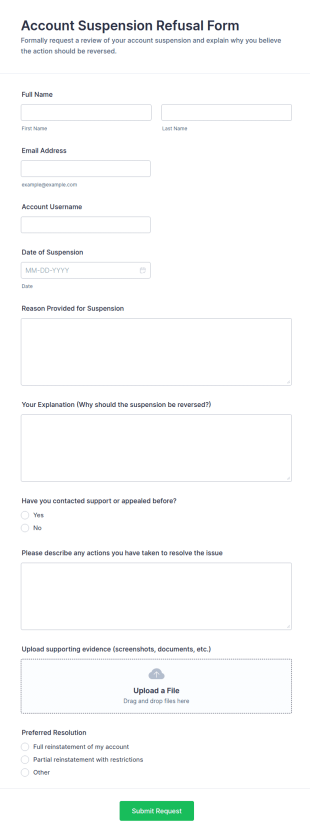 Account Suspension Refusal Form Template