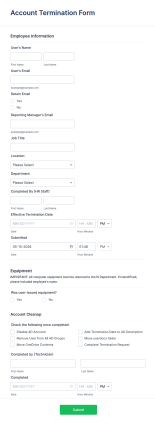 Account Termination Form Template