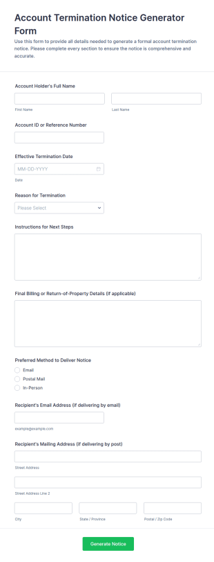 Account Termination Notice Generator Form Template