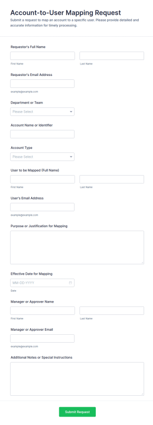 Account To User Mapping Request Form Template