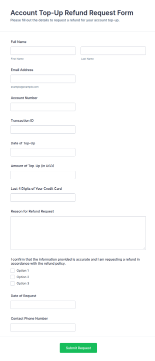 Account Top Up Refund Request Form Template
