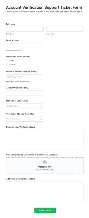 Account Verification Support Ticket Form Template