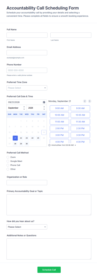 Accountability Call Scheduling Form Template