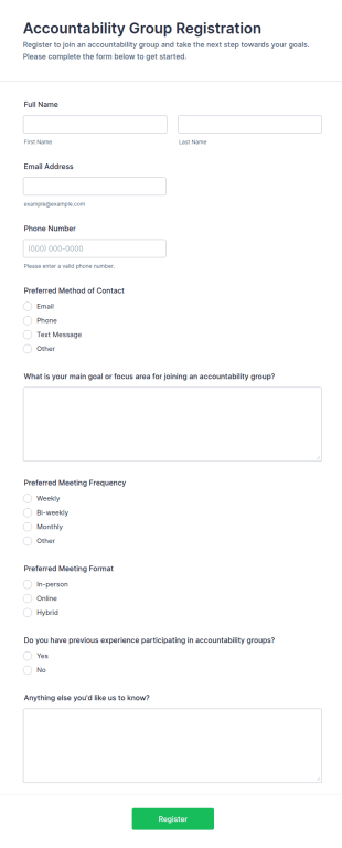 Accountability Group Registration Form Template