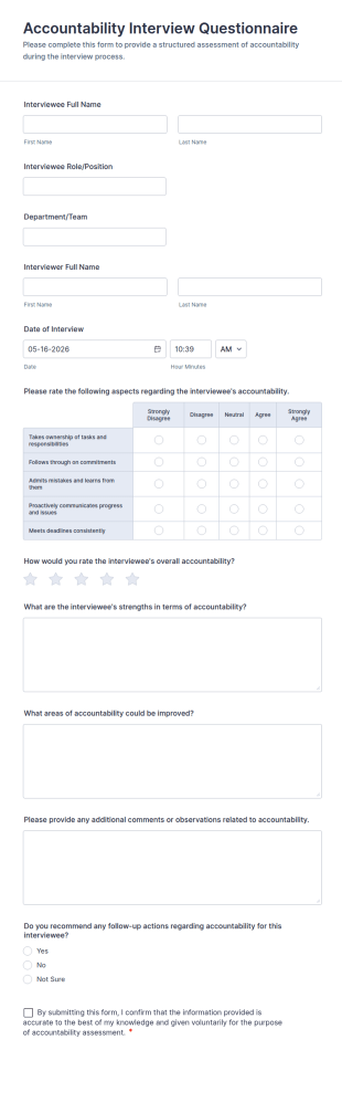 Accountability Interview Questionnaire Form Template