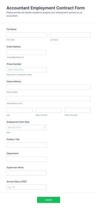 Accountant Employment Contract Form Template