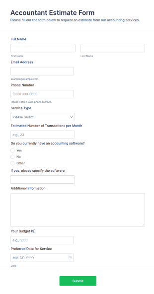 Accountant Estimate Form Template