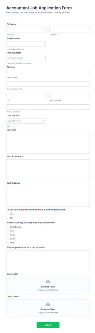 Accountant Job Application Form Template