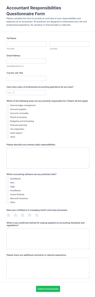 Accountant Responsibilities Questionnaire Form Template