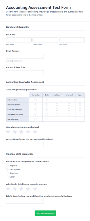Accounting Assessment Test Form Template