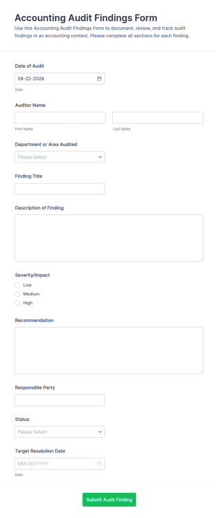 Accounting Audit Findings Form Template