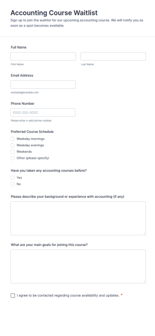 Accounting Course Waitlist Form Template