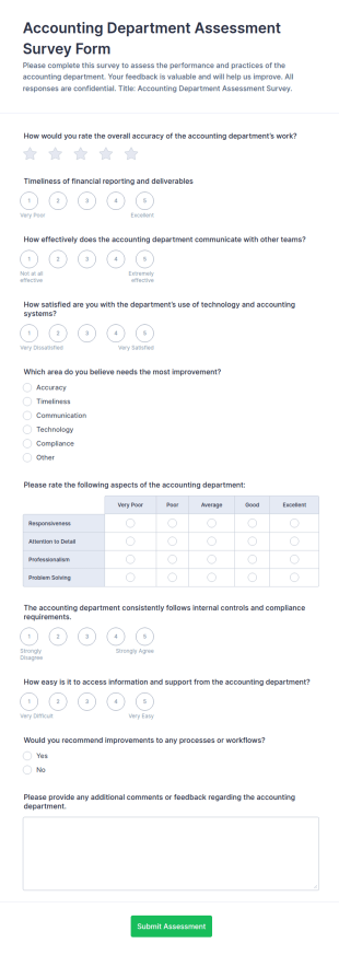 Accounting Department Assessment Survey Form Template