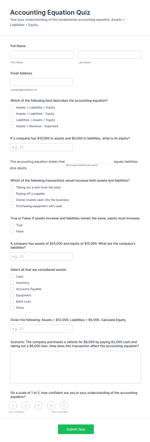 Accounting Equation Quiz Form Template
