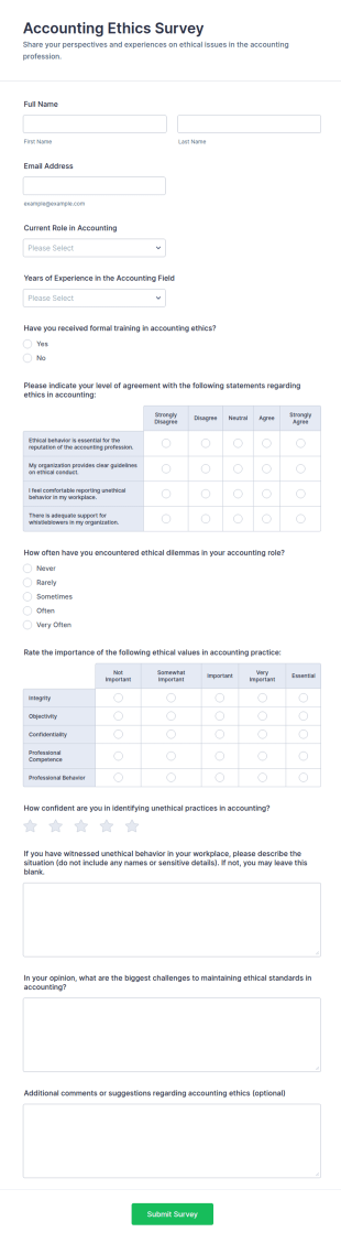 Accounting Ethics Survey Form Template
