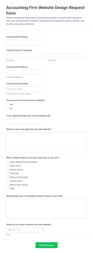 Accounting Firm Website Design Request Form Template