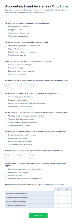 Accounting Fraud Awareness Quiz Form Template