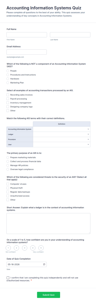 Accounting Information Systems Quiz Form Template