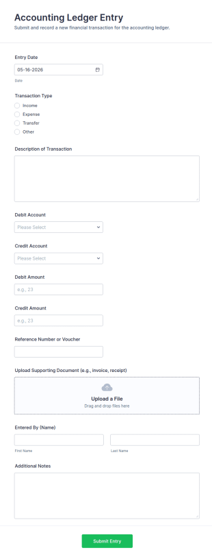 Accounting Ledger Entry Form Template
