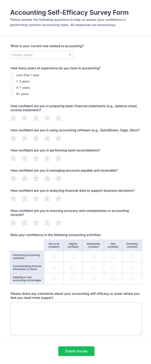 Accounting Self Efficacy Survey Form Template