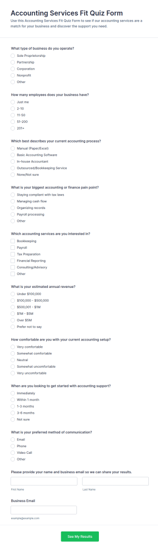 Accounting Services Fit Quiz Form Template