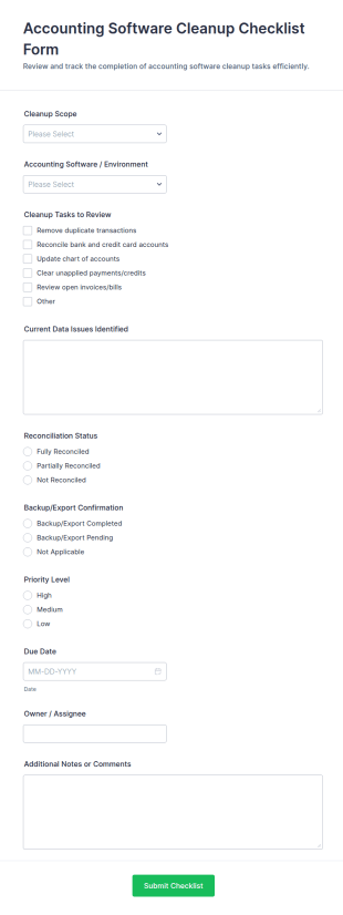 Accounting Software Cleanup Checklist Form Template