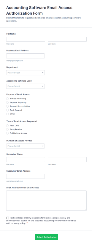Accounting Software Email Access Authorization Form Template