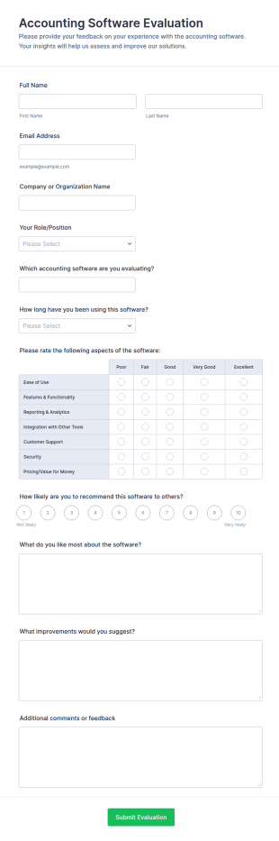 Accounting Software Evaluation Form Template