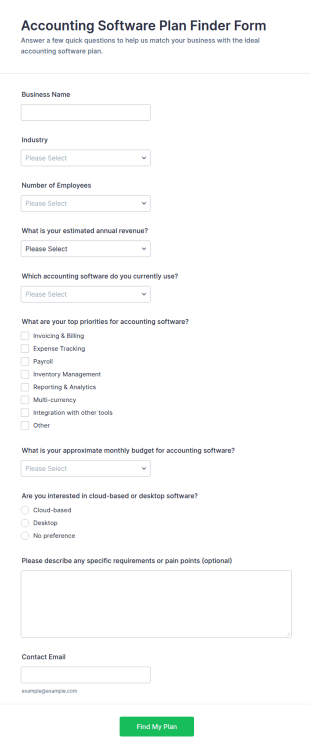 Accounting Software Plan Finder Form Template