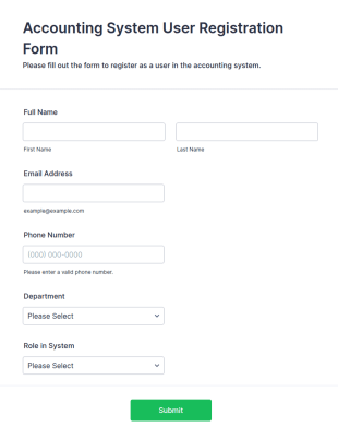 Accounting System User Registration Form Template