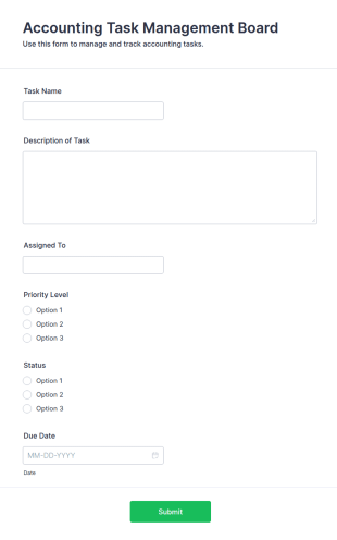 Accounting Task Management Board Form Template