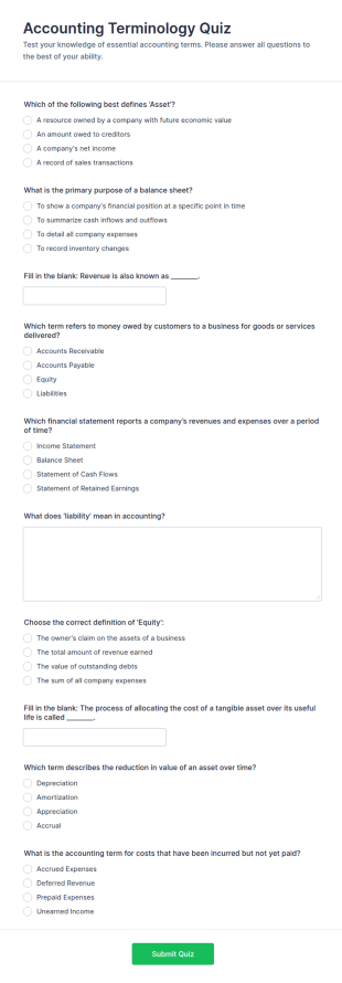Accounting Terminology Quiz Form Template