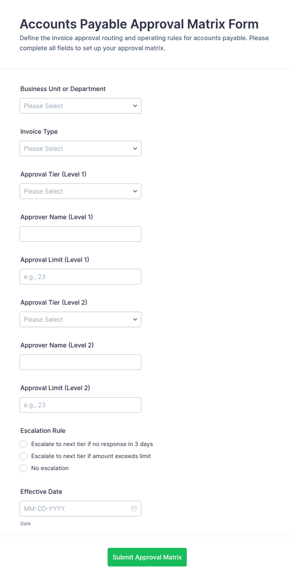Accounts Payable Approval Matrix Form Template | Jotform